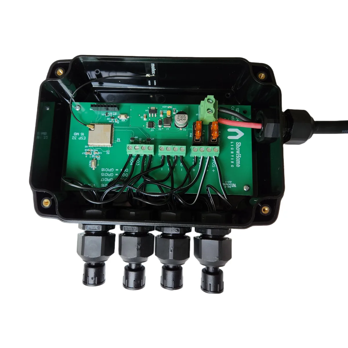 4-channel 12V controller with cable glands
